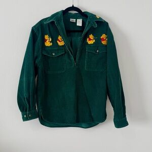 Vintage Disney Store Winnie the Pooh Green Corduroy Pullover Shirt Small
